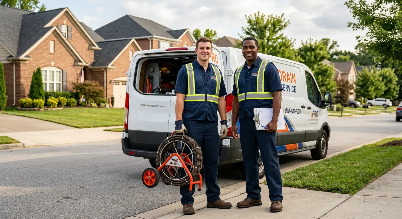 Sewer and drain service team with equipment ready for work in Wilson