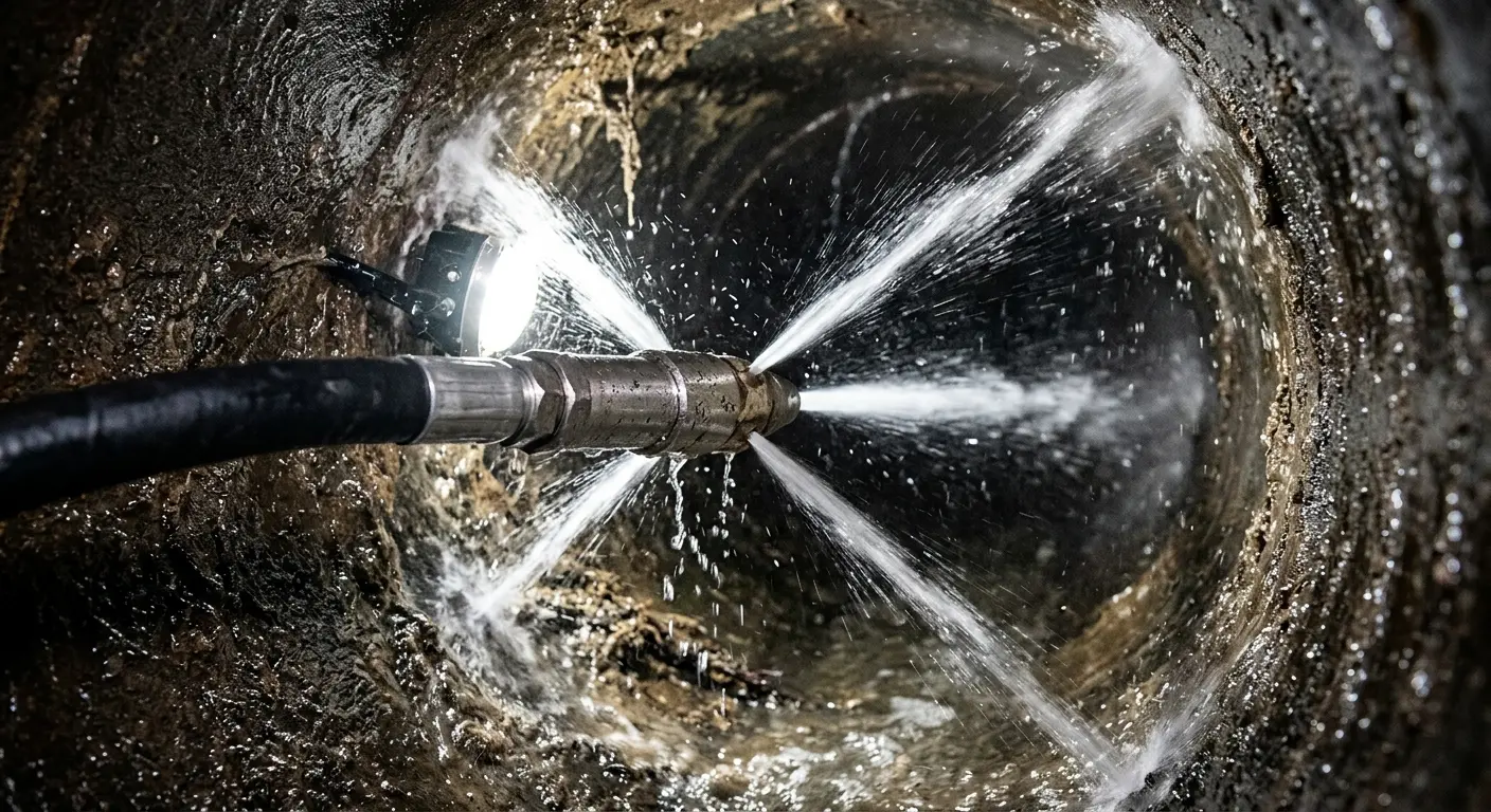 High-pressure hydro jetting nozzle cleaning sewer pipe for Emergency Drain Service in Wilson